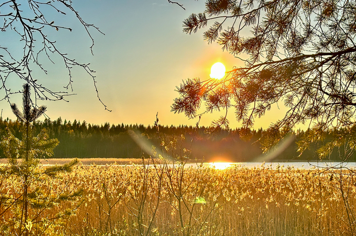 Sunset over lillsjon lake by summer in Ostersund Sweden Norrland